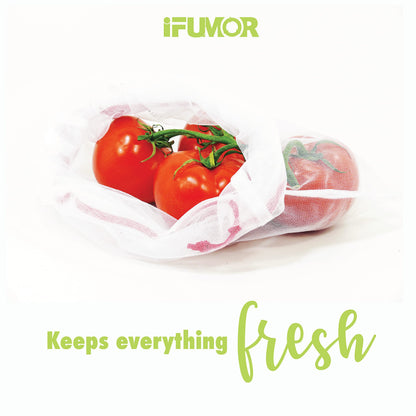 15-Pack Reusable Produce Bags – Heavy Duty Washable Mesh Grocery & Vegetable Bags with Drawstring, Eco-Friendly for Fruits, Food, Toys & Travel Storage