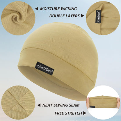 Headshion Cotton Skull Caps for Men Women,4-Pack Lightweight Beanie Sleep Caps Chemo Headwear 4 Beige