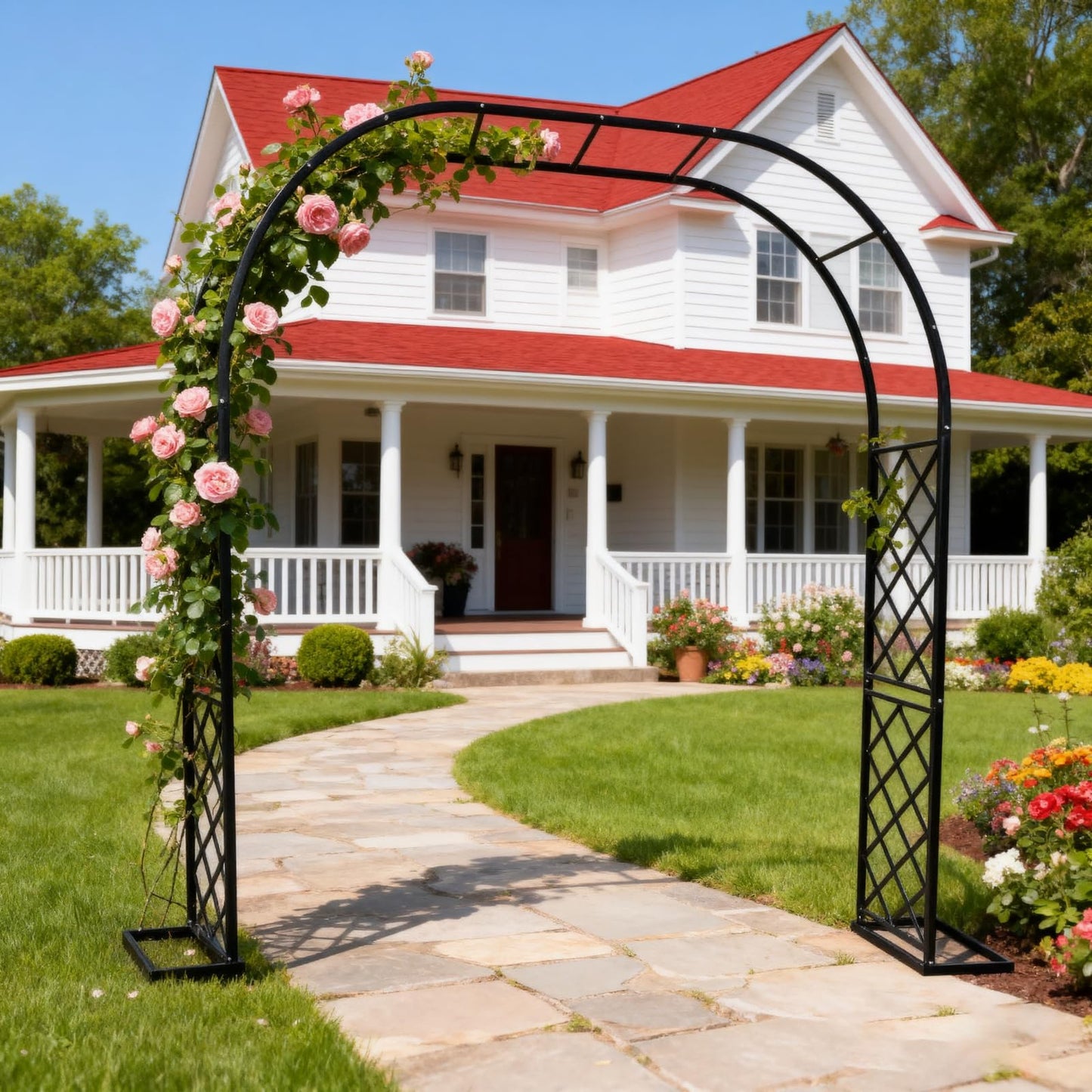 CDIWULDN Black Heavy Duty Metal Garden Arch Trellis 90.5" W x 94.5" H for Climbing Plants, Decorative Archway Wedding Arch Frame for Patio, Backyard, Patio, Lawn, Pathway