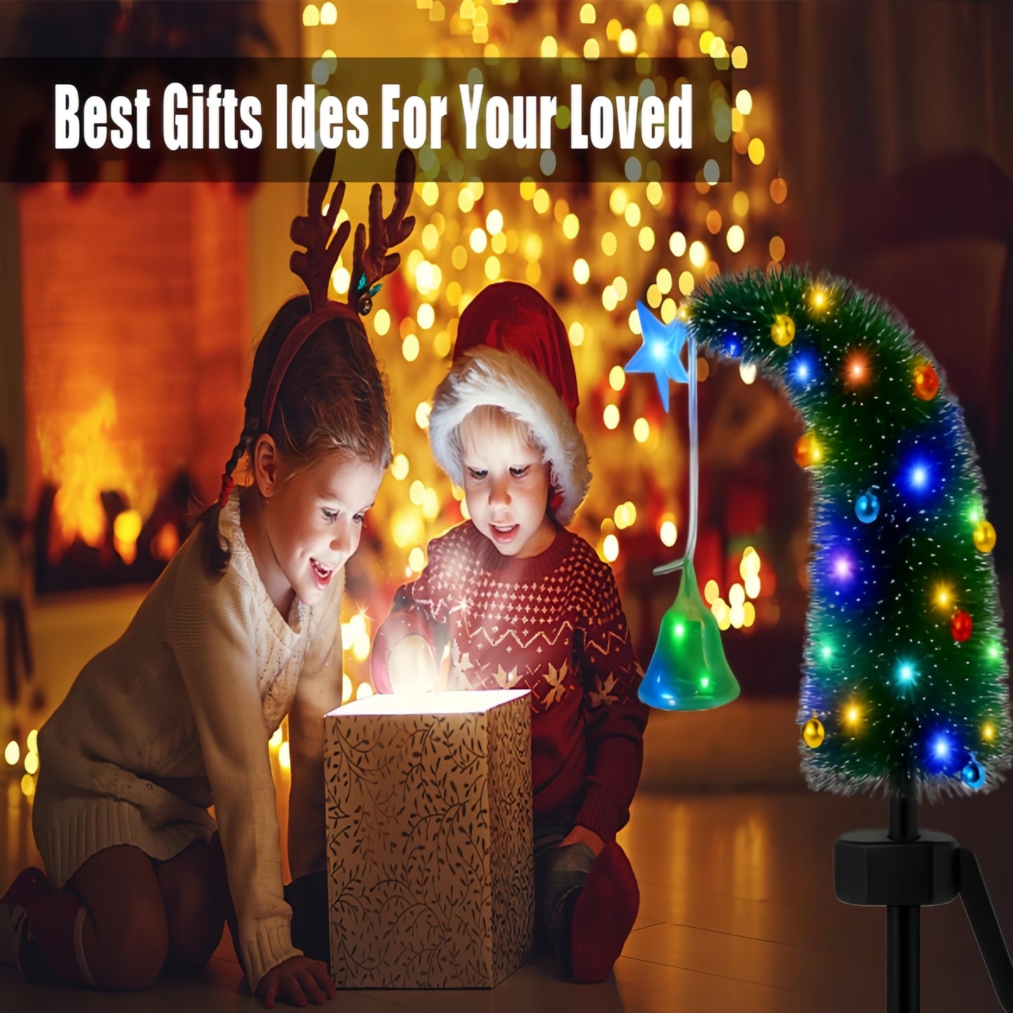 Solar Christmas Tree Outdoor Christmas Decorations, Small Xmas Tree Lights with 24 Mini Bells & 1 DIY Big Bell,Waterproof Solar Christmas Lights for Yard Front Porch Pathway Grave Cemetery Decor
