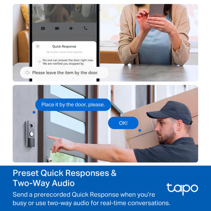 Tapo by TP-Link Smart Video Doorbell Camera Wireless with Chime, 2K with Full Color Night Vision & Spotlights, No Monthly Fee, Ring Call, 160° Ultra-Wide View, Free AI Detection, Local Storage,D210