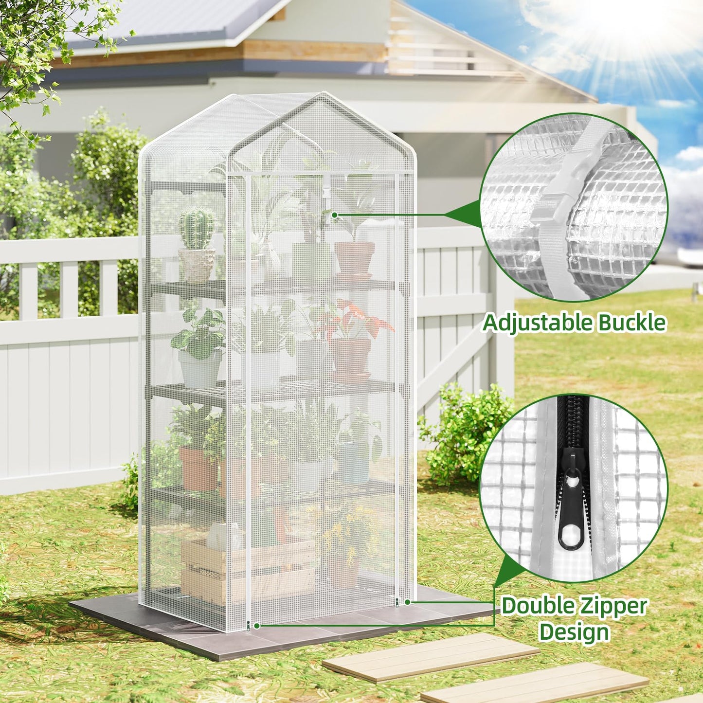 SUPERLELE 4 Tier Mini Greenhouse for Indoor Outdoor, 19.3x27.2x62in Portable Plant Greenhouse with Adjustable Shelves, Reinforced PE Mesh Cover, Heavy Duty Steel Frame, Waterproof for Balcony Patio
