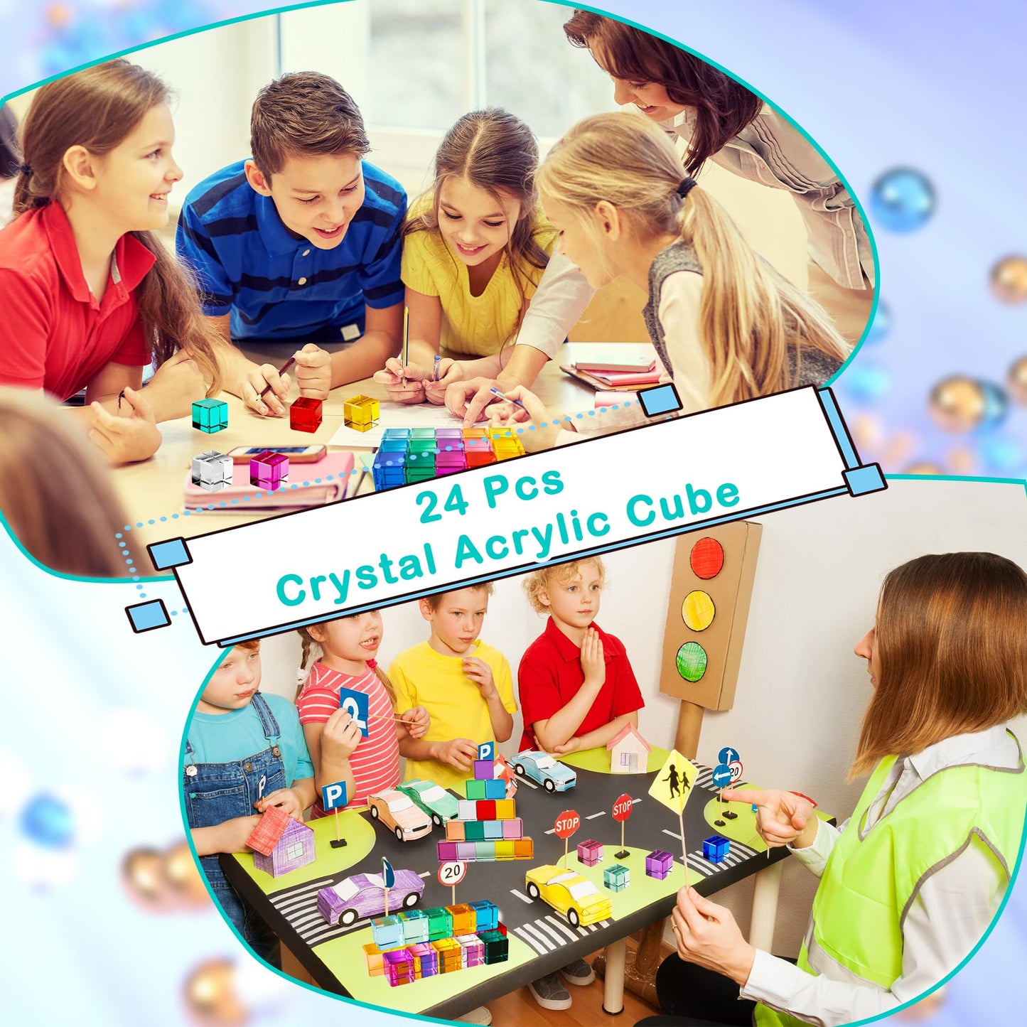 Medanera 24 Pcs Rainbow Blocks Cubes Acrylic Crystal Stacking Gem Cubes Toys Building Blocks Light Shadow Educational Sensory Training for Students Learning Boys Girls Play