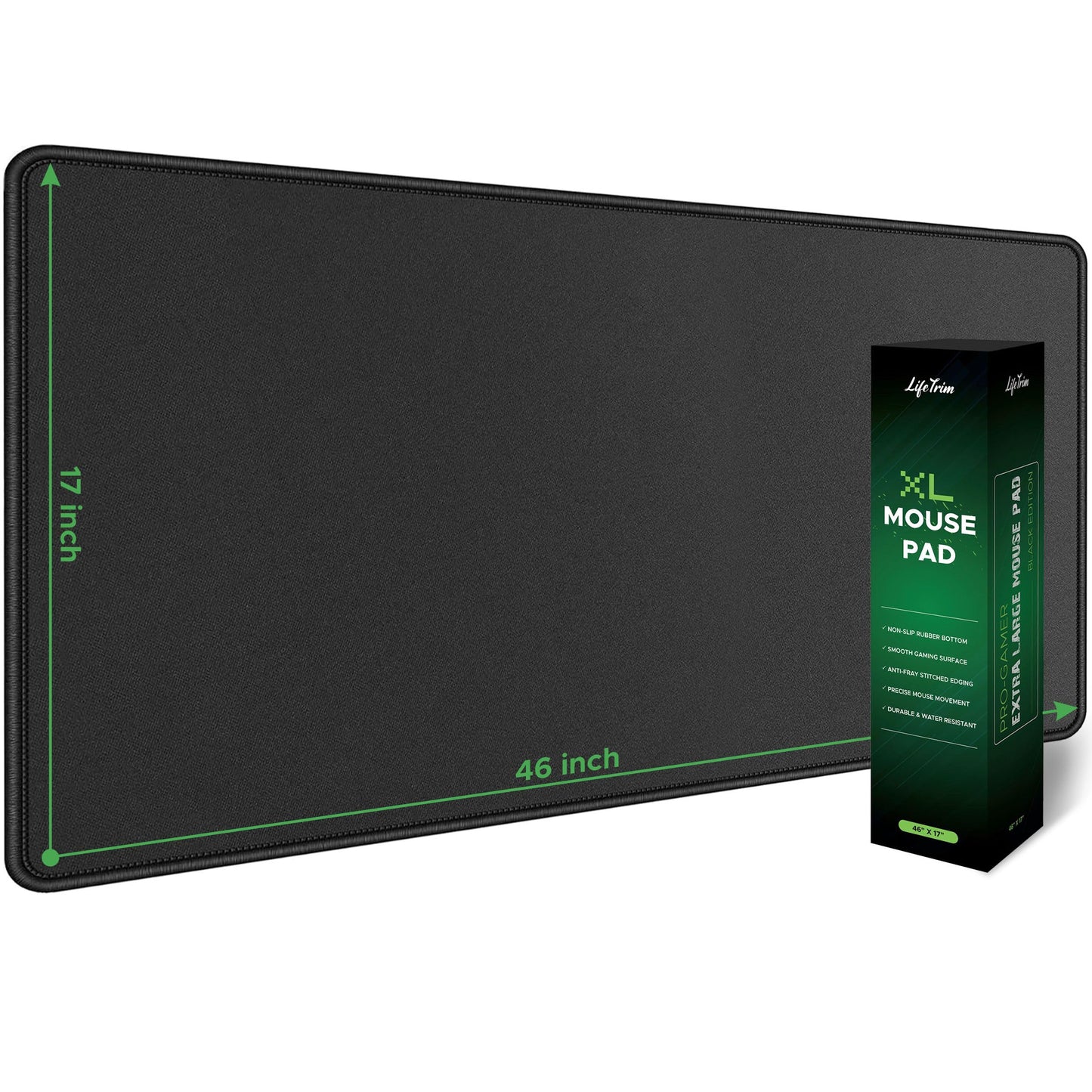 LifeTrim Huge 46”x17” 5mm Gaming Mouse Pad Large Mouse Pad for Desk Mouse Pad Gaming Giant Black XXL Thick Long Extra Large Extended Big Mouse Pad Gamer Desk Mat