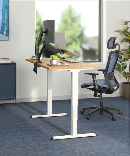 FlexiSpot E6 Bamboo 3-Stage Dual Motor Electric Standing Desk 55 x 28 Sit Stand Up Desk, Holds 220 lbs, Adjustable Height w/ Memory Presets, Solid Bamboo Curved Desktop & White Frame, Ships in 2 Boxes
