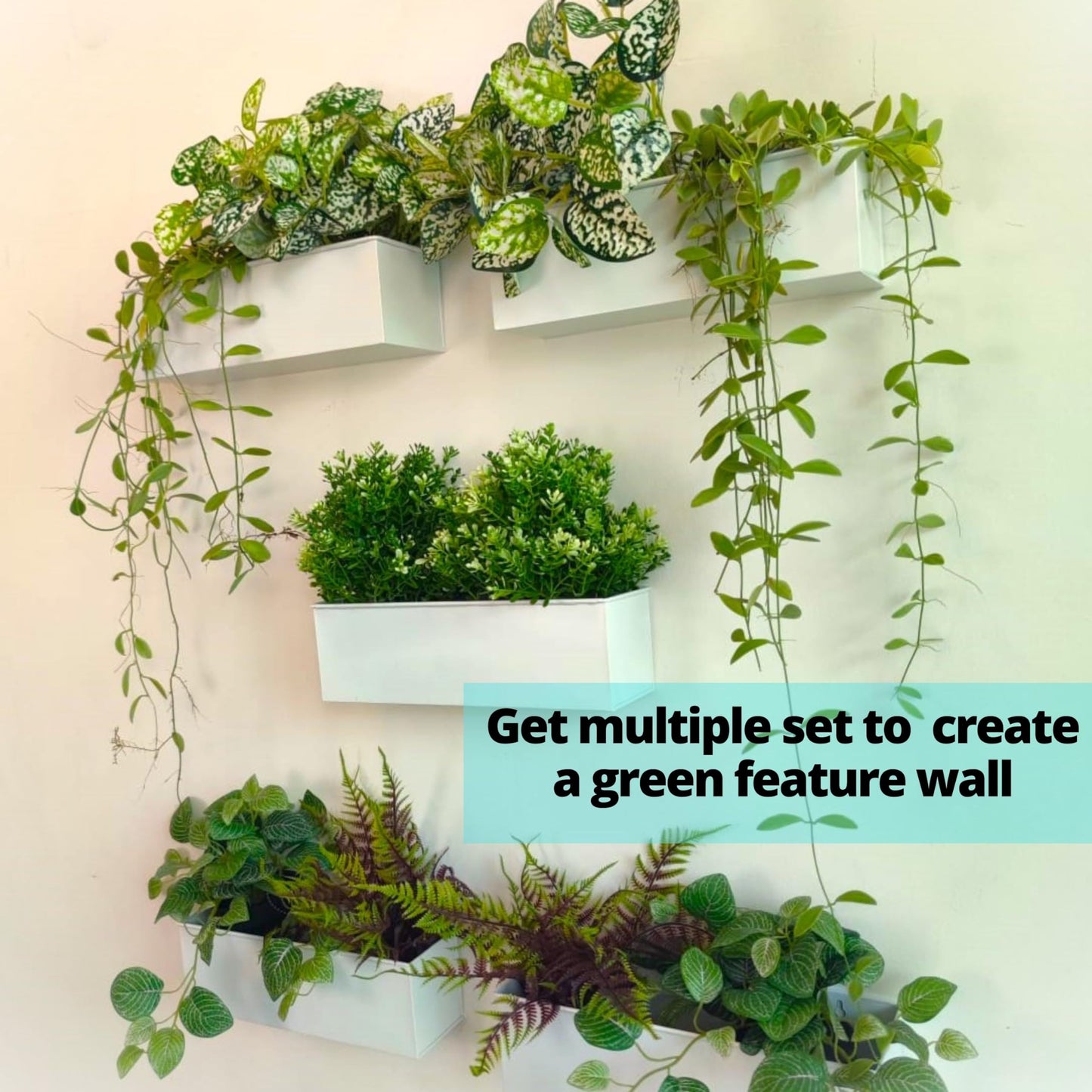 LaLaGreen Wall Planter for Indoor Plants (3 Pack, 16 Inch) Large Wall Mount Planters for Succulent, White Rectangular Metal Hanging Flower Pot, Long Window Sill Box Fence Rail Balcony Floating Shelve