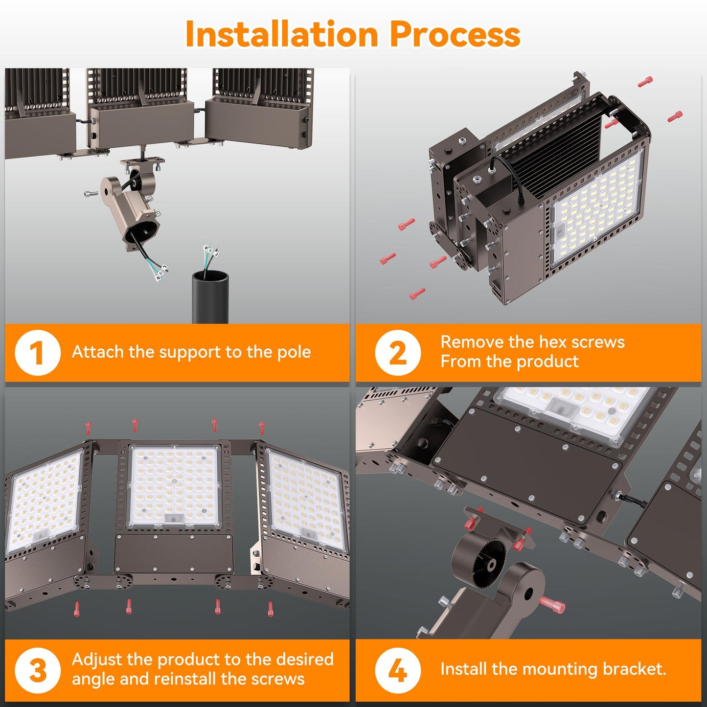 SOLLA 2025 New Upgraded 450W Dusk to Dawn LED Parking Lot Light 67500lm 5000K, ETL, AC85-277V, IP67 Waterproof Adjustable 3-Head Street Lights Outdoor, Pole & Wall-Mounted Flood Lights for Stadium