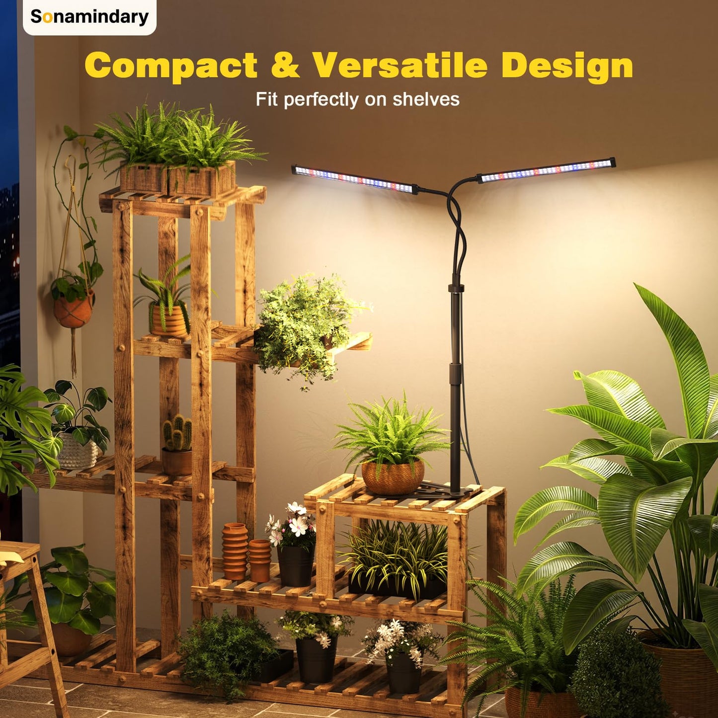 Sonamindary Grow Lights for Indoor Plants, Full Spectrum LED Plant Light with 9.8-35 in Tripod Stand, 120 LEDs 5700K, 4/8/12H Auto Timer, 5 Brightness Levels