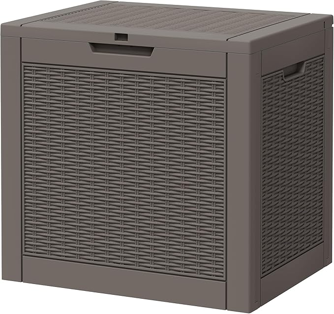 Outdoor Storage Box, Resin Deck Boxes Indoor and outdoor, Waterproof Storage Box Lockable Lid (Grey,32 Gallon)