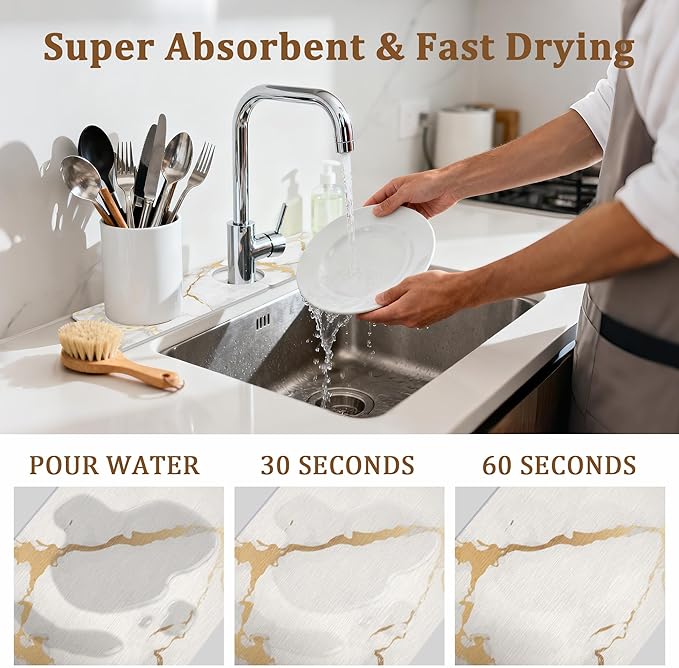Stone Faucet Mat for Kitchen Sink, 23.6" Fast Drying Around Faucet Diatomite