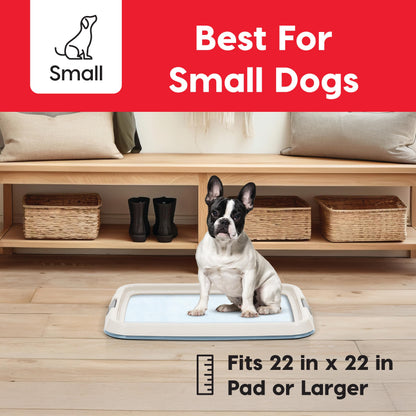 IRIS USA Pee Pad Holder - For Small Sized Dog and Puppy Pee Pads, Secured Latches, Non-Skid Feet, High Polish Finish for Easy Cleaning, Leak Protection, Fits 17"x23" Pad, Blue