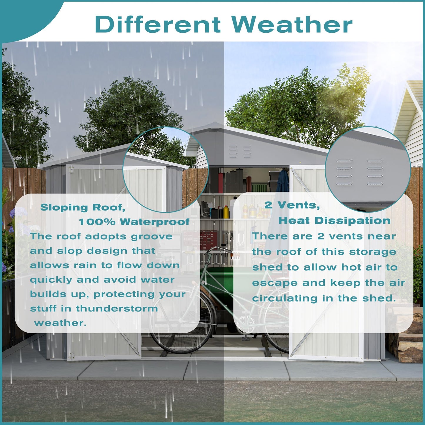 YOPTO 10x12 FT Outdoor Storage Shed with Floor Frame Kit,Metal Shed W/Double Lockable Doors,Garden Tool Storage House W/ 4 Air Vents & Sloped Roof,for Backyard,Patio,Lawn,Gray
