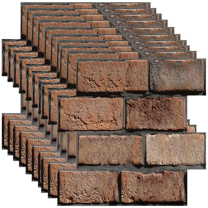 Veczom 3D Brick Wall Panels Peel and Stick,10 Pack Self-Adhesive PVC Wall Tiles, Waterproof Textured Decor for Living Room, Kitchen, Bedroom, Office Accent (4Lines Seamless Brown Stone)