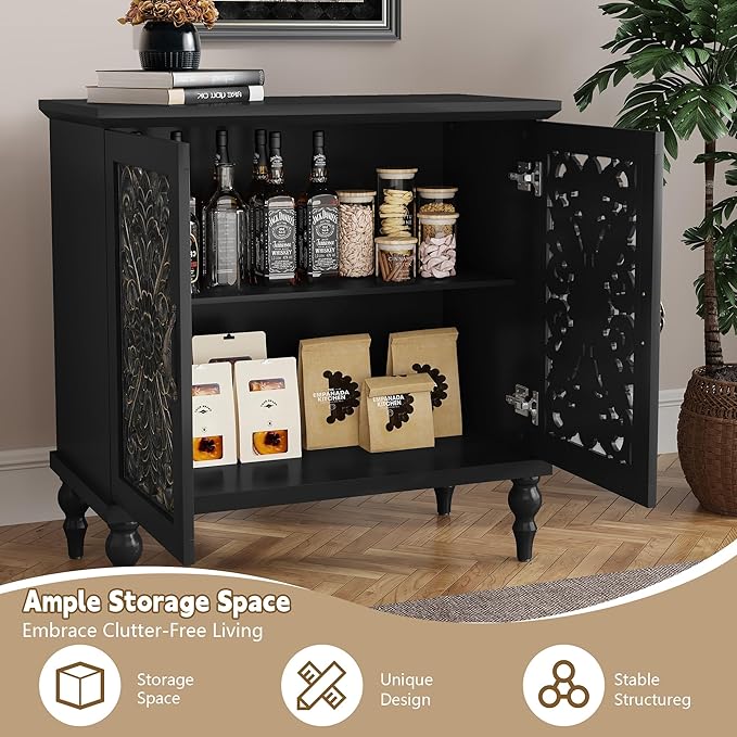 ARTPOWER Accent Cabinet with 2 Doors, Vintage Carved Wood Storage Cabinet