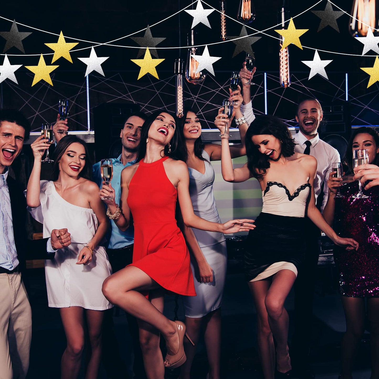Gejoy 80 Pieces Glitter Stars Cutouts Gold Stars Decoration Double Printed Paper Star for Movie Night Bulletin Board Decoration Classroom Wall Graduation Party Decorations 6 Inches Gold, Silver, Black