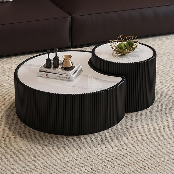 29.53" Marble Coffee Table, Modern Creative Moon Coffee Table