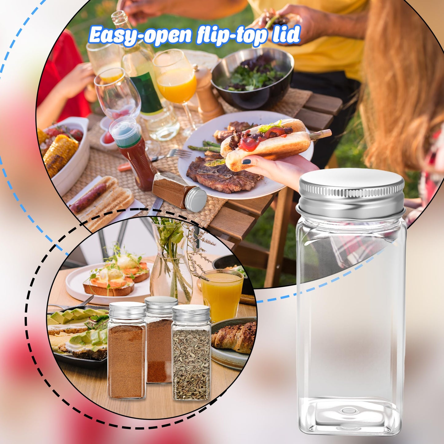 36 Pack 3.4 oz Plastic Spice Bottles with Stainless Steel Top Plastic Spice Jars Empty Square Seasoning Containers with Shaker Lids for Kitchen Storage