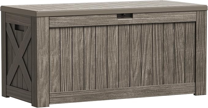 Greesum Outdoor Storage Box 120 Gallon Storage Bin with Lid for Patio Furniture, Garden Tools, Pool Supplies, Lockable, Waterproof and UV Resistant, Coffee