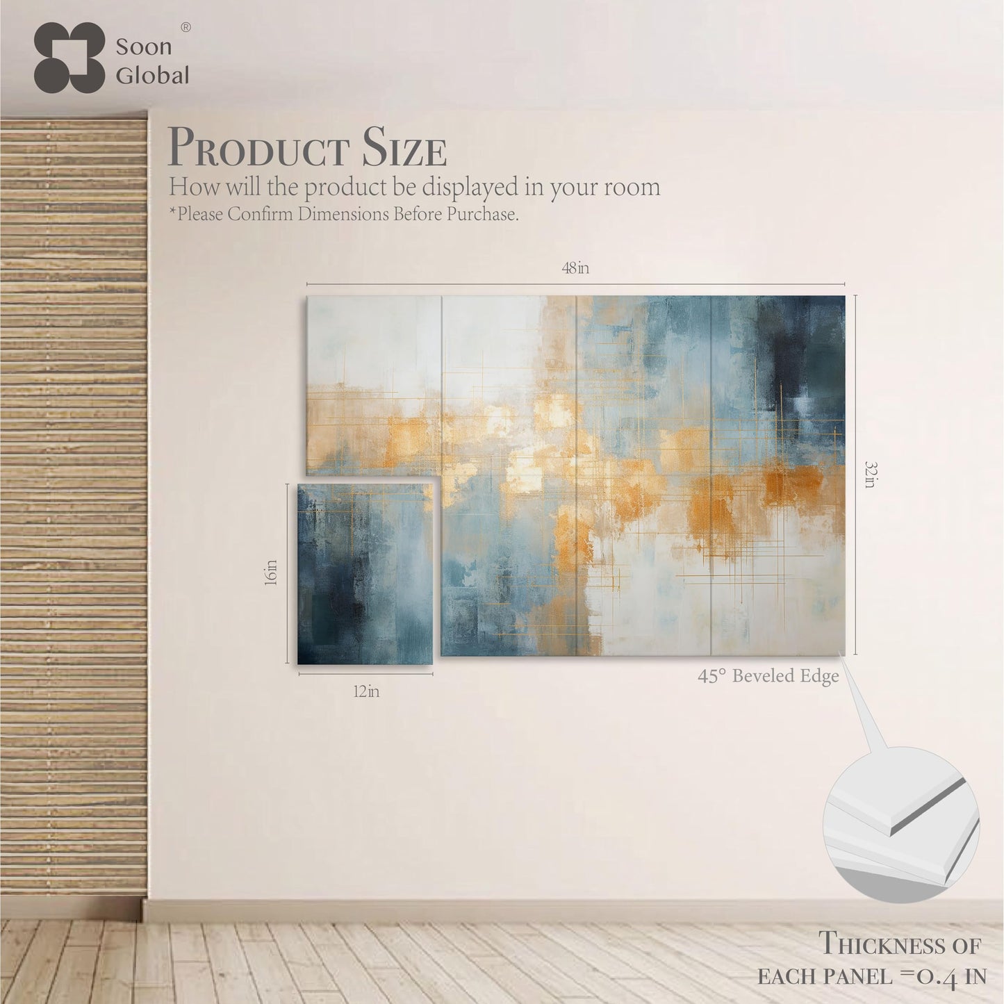 Soon Global 8-Pack Acoustical Wall Panels, 48 X 32 Inches Art Acoustic Panels, Decorative Acoustic Panels, Acoustic Wall Panels, Sound Absorbing Wall Art, Teal Aura