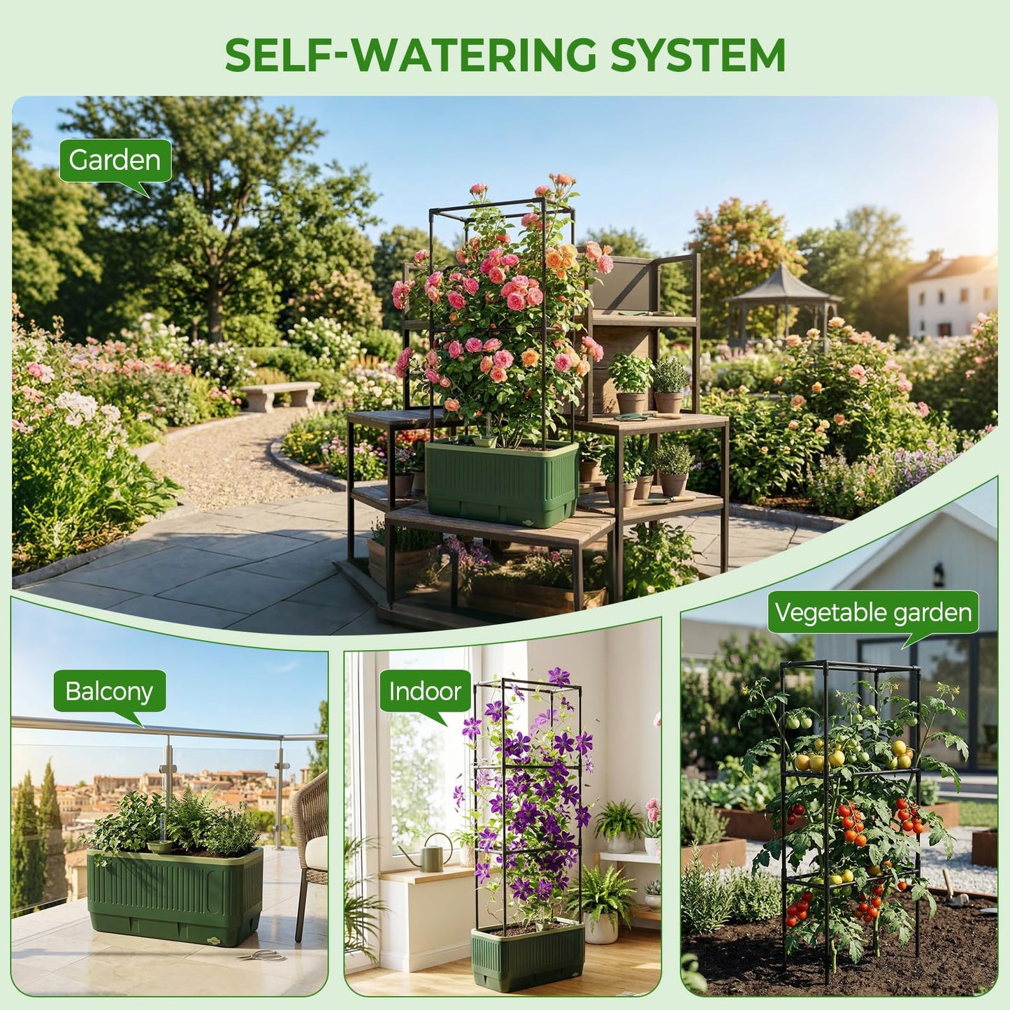 Raised Garden Bed Tomato Planter with Trellis, 52" Self Watering Tomato Planter with Water Level Indicator, Larger Rectangular Tomato Cages for Indoor & Outdoor Climbing Vegetable and Plants (1)