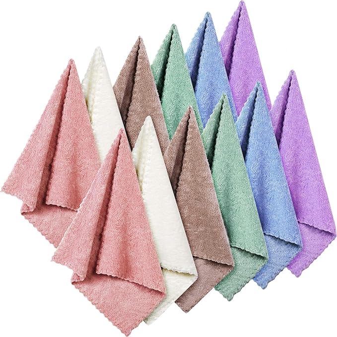 Syhood 12 Pieces Face Wash Cloth 12 x 12 in Makeup Remover Cloths Towel Coral