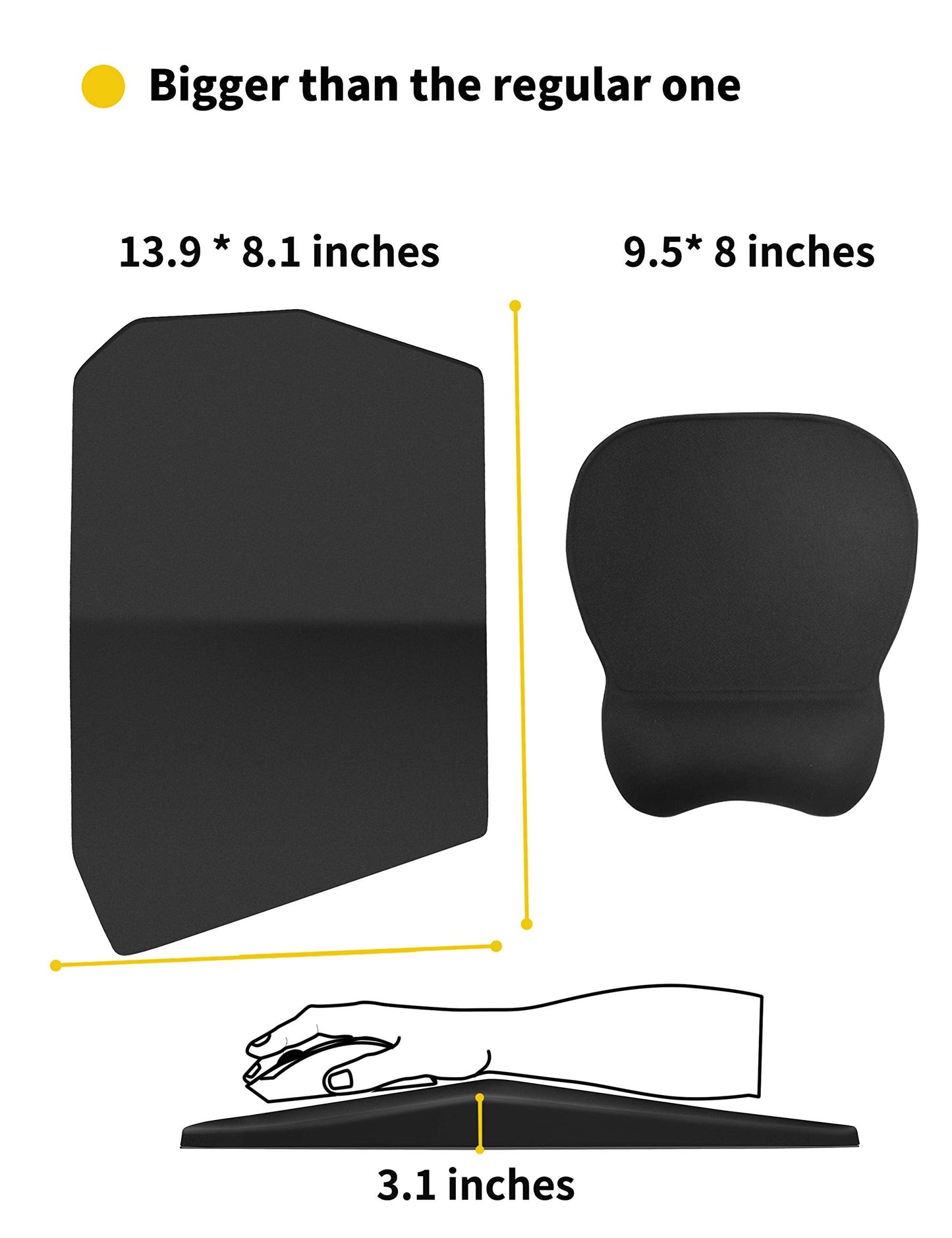SOUNDANCE Ergonomic Mouse Pad with Wrist Rest Memory Foam Support, Black