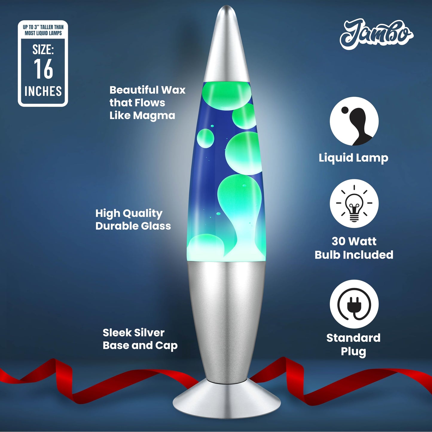 JAMBO 16" Beautiful Lamp- Blue with Yellow/Green Wax, Relaxing Liquid Light, Night Light Nightlight, Home Decor Living Room Office Bedroom Lamp for Adults Teens Kids, Magma Motion