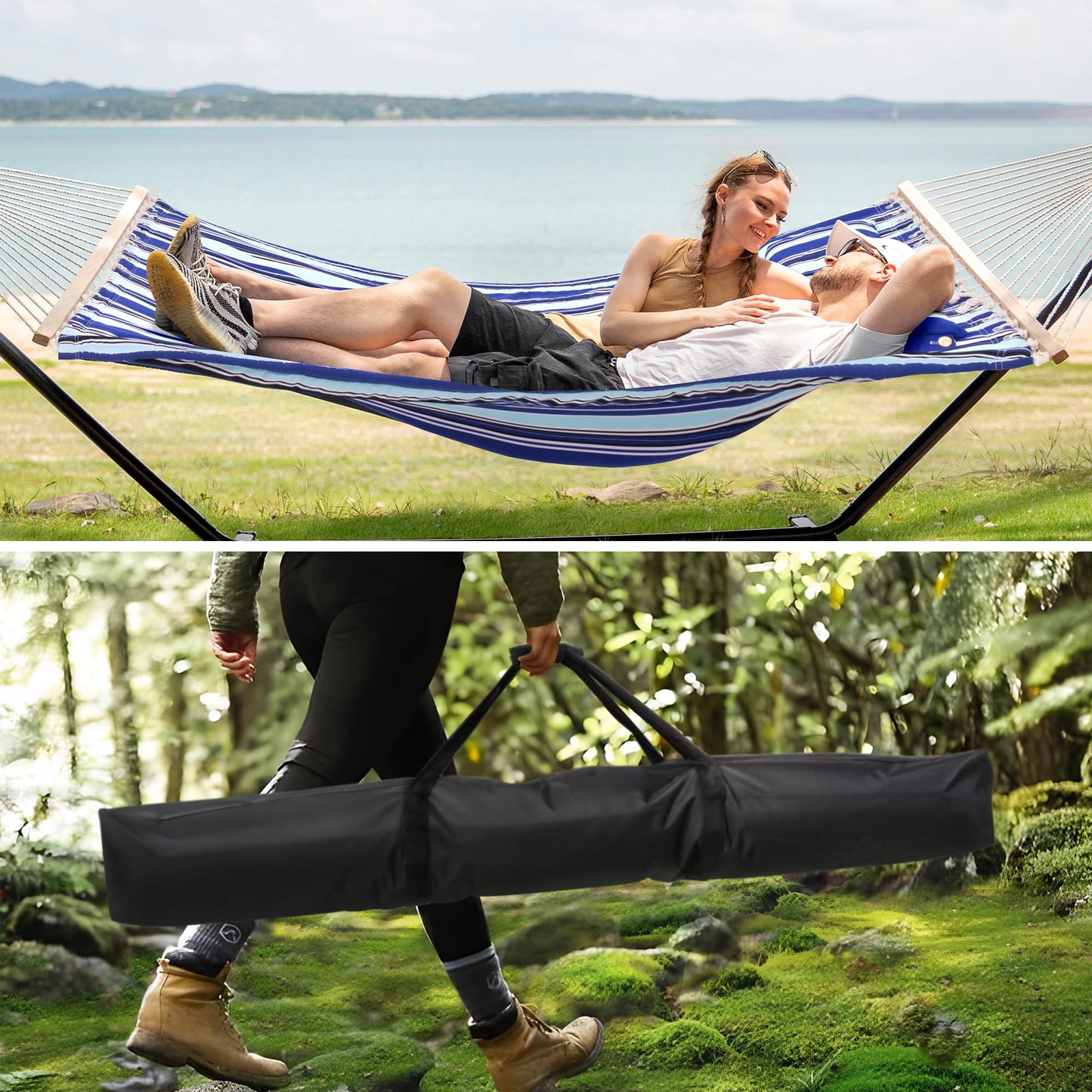 SUNCREAT Hammocks Portable Hammock with Stand, 475lbs Capacity, Hammock Storage Bag Heavy Duty Hammock Handbag