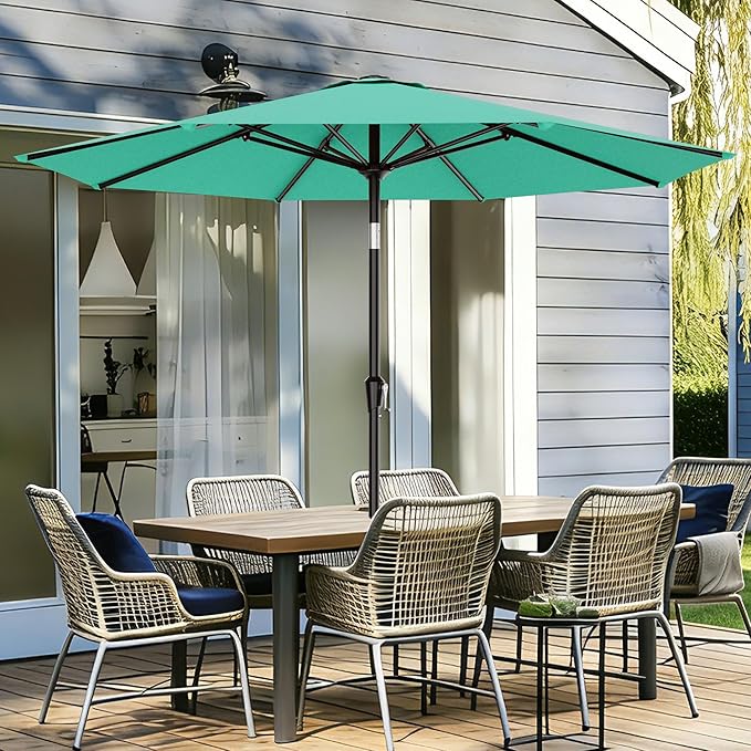 AreShark 9 FT Patio Umbrella for Outdoor, Outdoor Umbrella with Push Button Tilt and Crank, Outdoor Patio Umbrellas with 8 Sturdy Ribs for Market, Garden, Deck, Backyard, Pool (Peacock Blue)