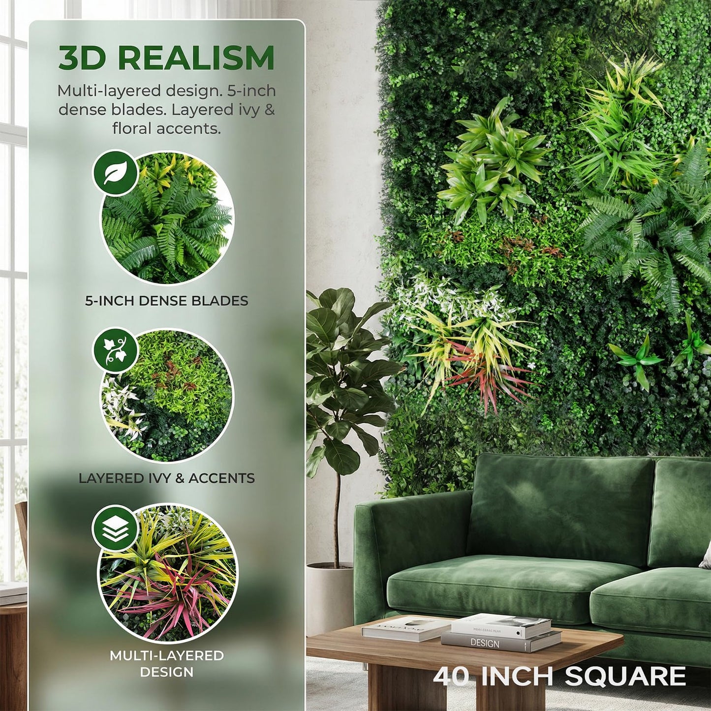 FOSZMAC Artificial Plant Wall Panels, 40"x 40" Greenery Boxwood Panels with UV Protection, Faux Grass Ivy Privacy Screen Fence, Grass Wall Backdrop for Indoor Outdoor Garden Backyard Decor