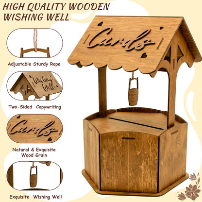 OurWarm Brown Wood Wishing Well Wedding Card Box for Reception, Rustic Wooden Boxes Money Gift Card Box for Party Wedding Decorations Birthday & Baby Shower Decor