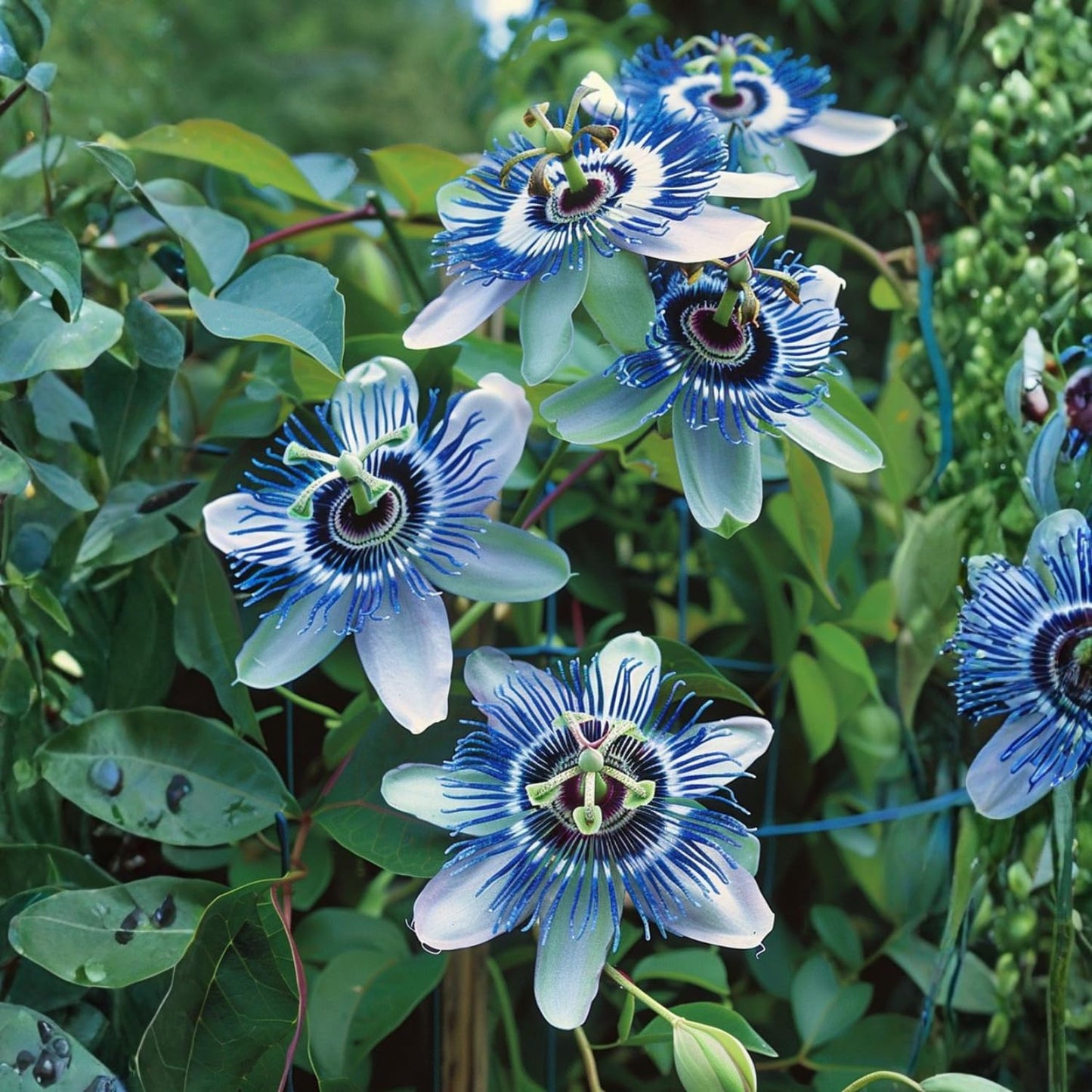 Set 2 Passion Flower Plants Live, Well Rooted Passiflora Flowering Vine 4-7'' Tall, Vibrant Blooms for Garden or Containers (White Blue)