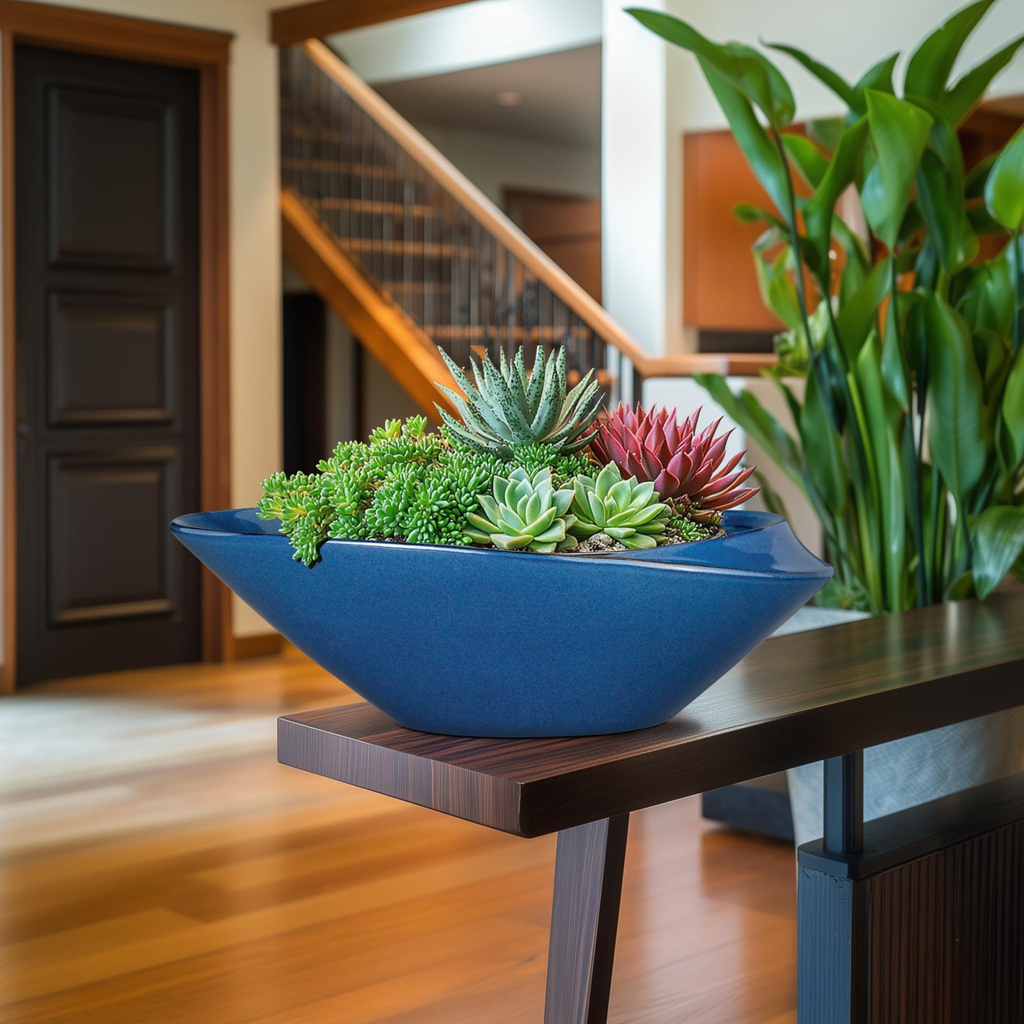 EPFamily Bonsai Pot - 18 Inch Ceramic Planter for Indoor Outdoor Plants Bonsai Tree Pot Modern Large Succulent Planter Decorative Plant Pot with Drainage Hole Blue