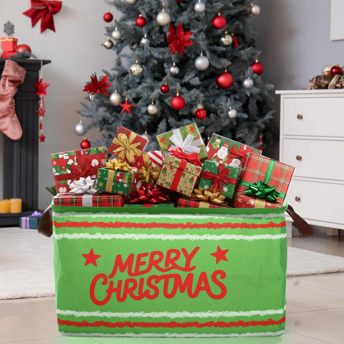 Vesici 6 Pack Christmas Basket for Gifts Empty Christmas Storage Bins with Handle Foldable Storage Box Canvas Laundry Basket for Xmas Office Home Bedroom Clothes