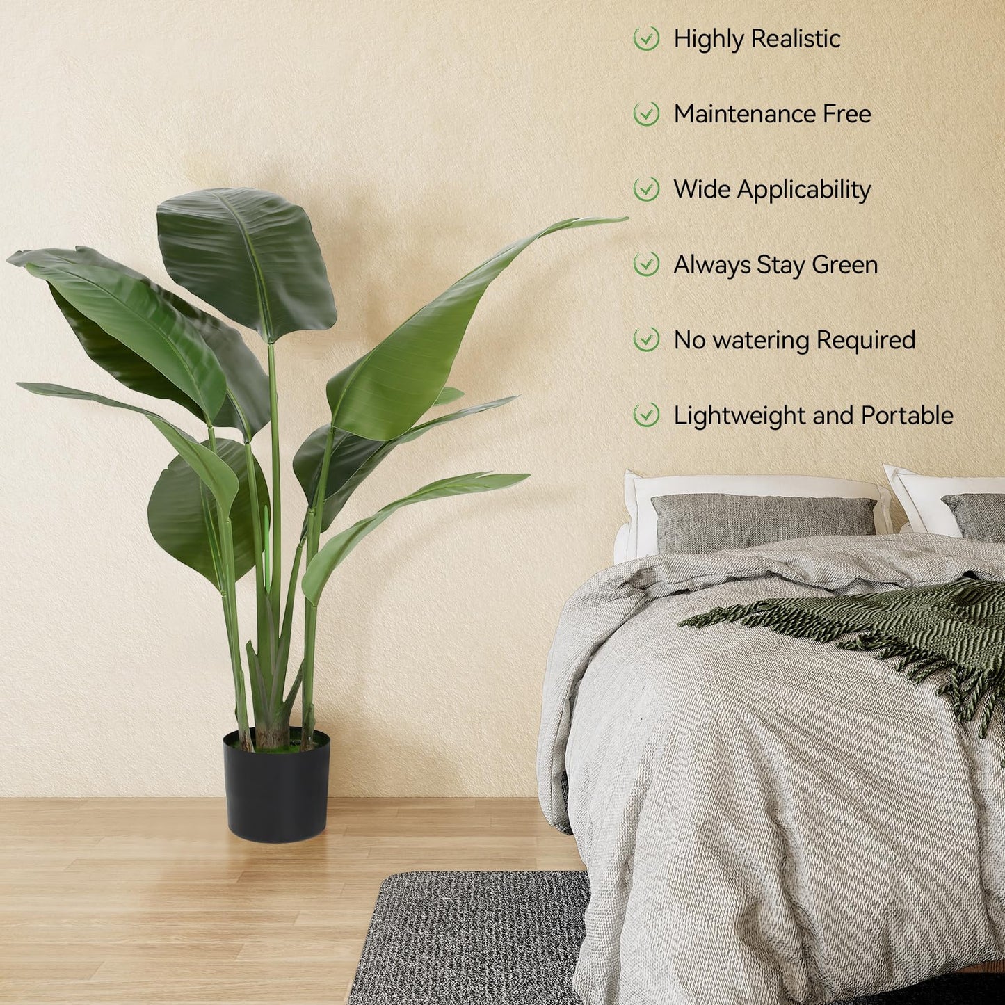 WC WAH CHUN Artificial Bird of Paradise Plant Fake Tropical Palm Tree for Indoor Outdoor, Perfect Faux Plants for Home Garden Office Store Decoration (H 120cm)