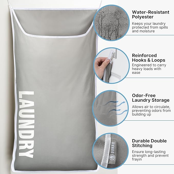 Hanging Laundry Hamper Bag XL 40x22", Space Saving over the Door Storage Bags