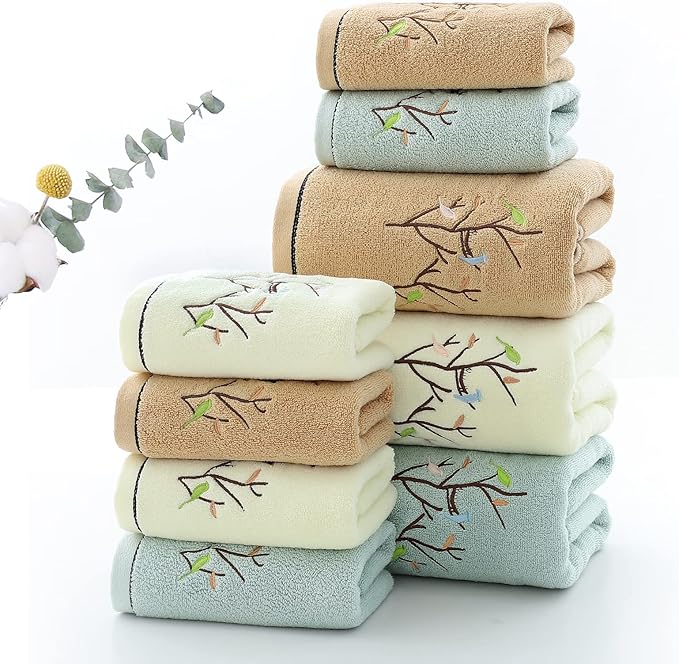 Pidada Bath Towel Embroidered Bird Tree Pattern 100% Cotton Soft Absorbent