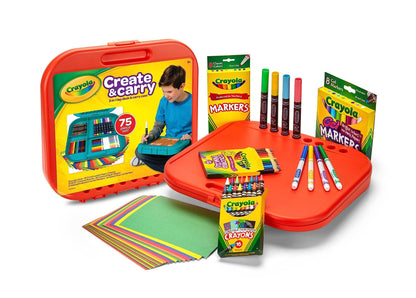 Crayola Create 'N Carry Travel Art Set for Kids (75pcs), 2-in-1 Lap Desk & Carrying Case, Holiday for Kids, Art Supplies Kit for Crafting, Drawing & Coloring