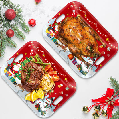 gisgfim 2PCS Christmas Serving Tray with Handles 16 X 11 Inch Large Melamine Platter Serving Dishes Rectangular Xmas Tree Santa Snowman Gingerbread House Food Tray for Snack Cookie Candy Dessert Plate
