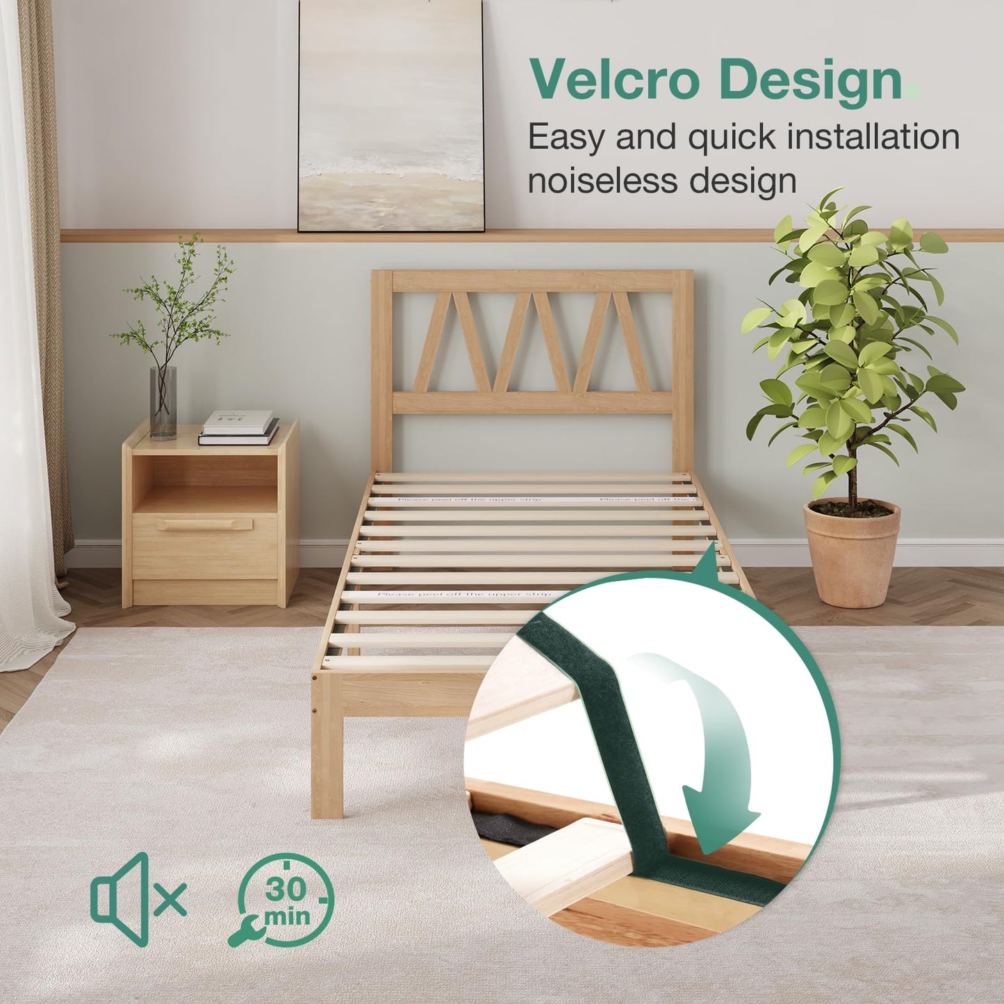 Novilla Twin Bed Frames Wood Twin Size Bed Frame with 8.5 Inch Space Underneath, BedFrame with Headboard Solid Wood Bed Frame Foundation No Box Spring Needed, Easy Assembly