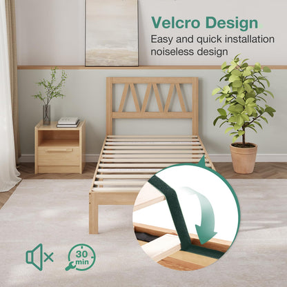 Novilla Twin Bed Frames Wood Twin Size Bed Frame with 8.5 Inch Space Underneath, BedFrame with Headboard Solid Wood Bed Frame Foundation No Box Spring Needed, Easy Assembly