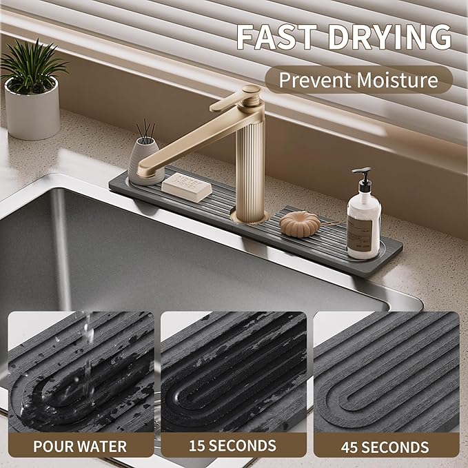 Faucet Mat for Kitchen Sink, Diatomite Stone Drying Sink Protectors, Bathroom
