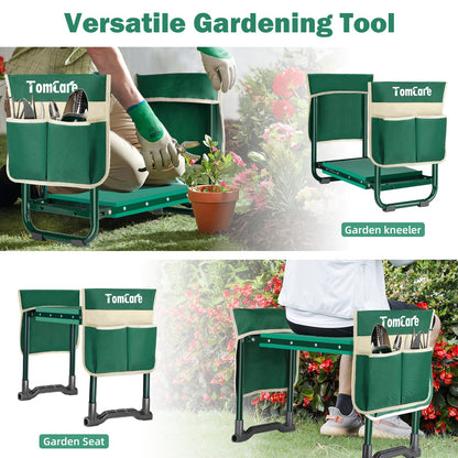 TomCare Garden Kneeler and Seat 10.24” Wide Kneeling Pad Garden Bench with 2 Tool Pouches Heavy Duty Stable Gardening Stool Tools Foldable Gardening Gifts for Women Men Seniors Gardeners, Green