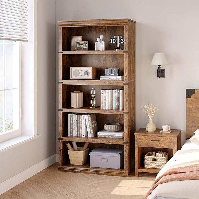 GarveeHome 5 Tier Farmhouse Bookcase, 67.4" Tall Book Shelf