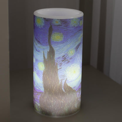 Lavish Home Flameless Candles - 2-Pack Van Gogh Starry Night Battery Operated Candles with Remote and Flickering Light for Home Décor