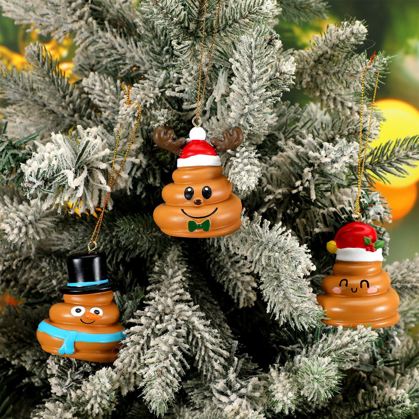 Burbell 3 Pcs Funny Christmas Ornaments for Tree Christmas Pooping Gag Gifts Resin Santa Hat Reindeer Snowman Hanging Ornaments Decor for Xmas Tree Naughty Holiday Party Favor, 3 Styles