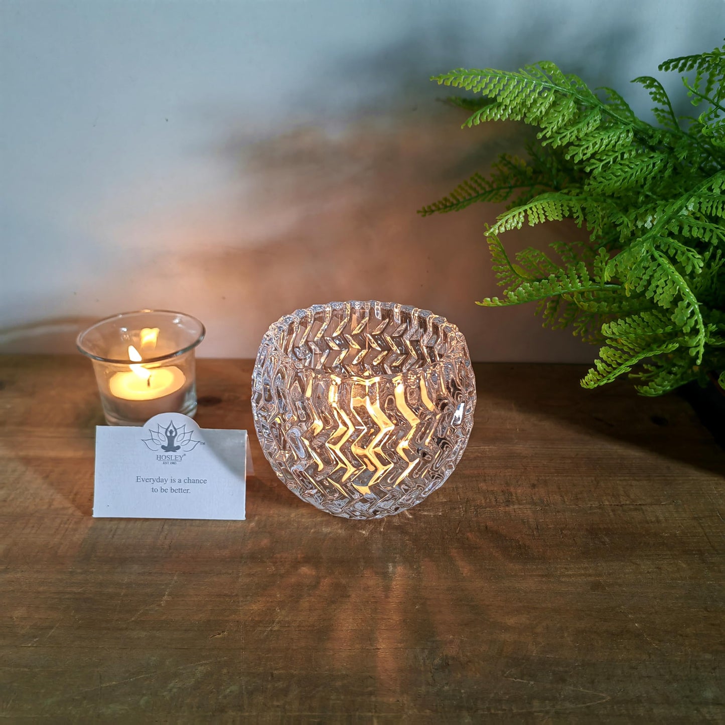 Hosley Set of 4 Clear Glass Tealight Candle Holder 3.78 Inch Diameter. Ideal Gift for Wedding Party Favor Spa Home Bridal Reiki Meditation.