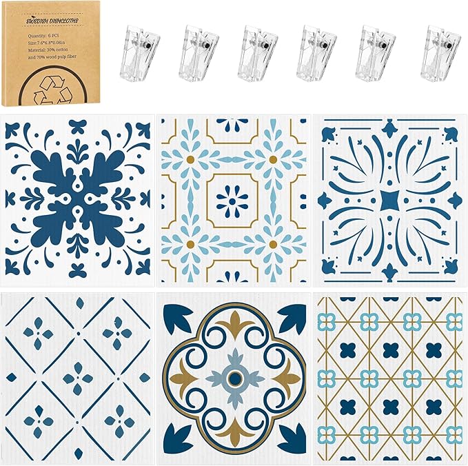 6 Pack Swedish Dishcloths for Kitchen, Swedish Rags Dish Towels