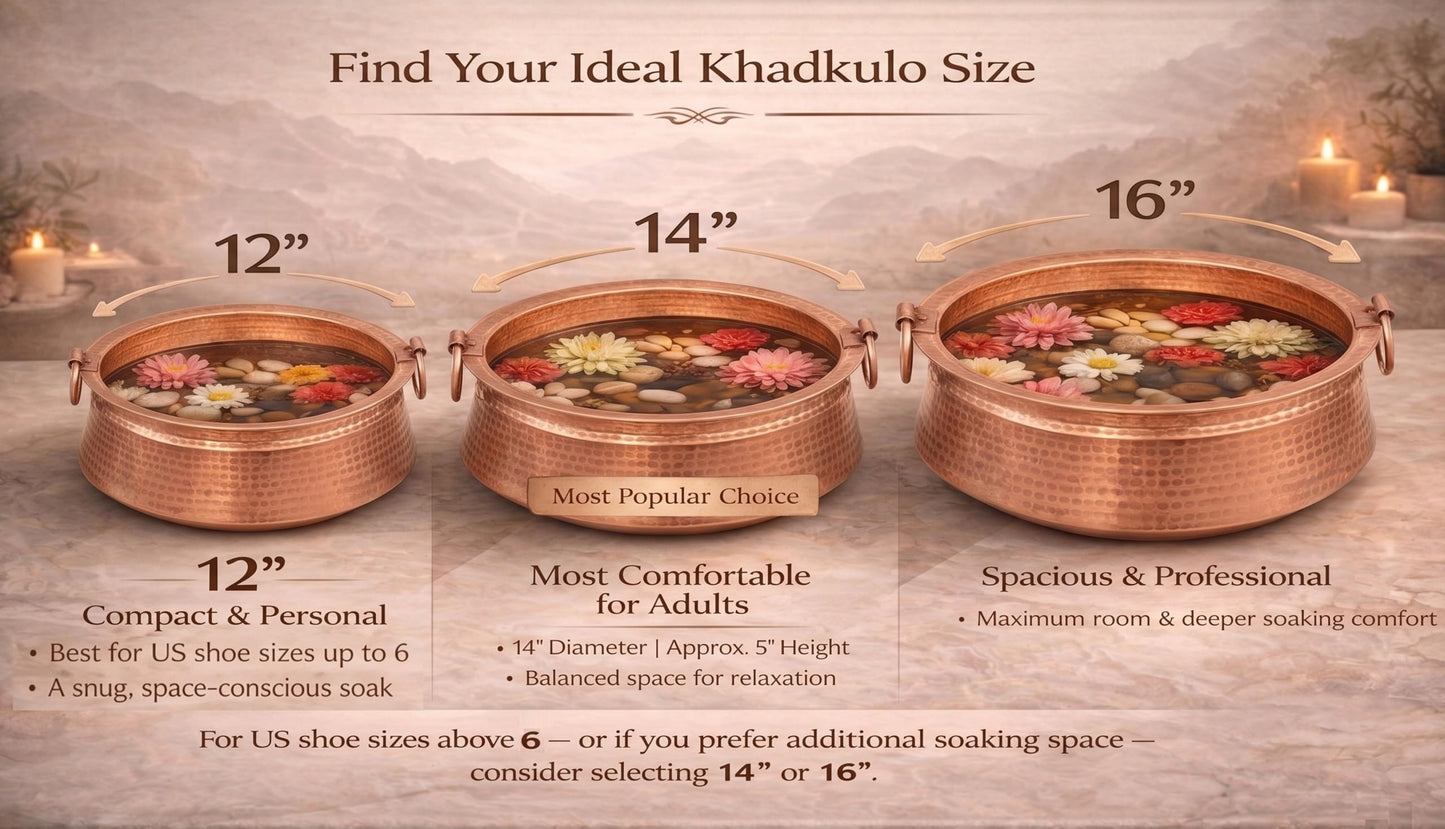 Himalayan Craft Pure Copper Foot Spa Bowl 11-12 Inch Handmade Nepali Khadkulo, Hammered Copper Pedicure Basin for Foot Soak, Relaxation & Wellness, Small to Medium Feet