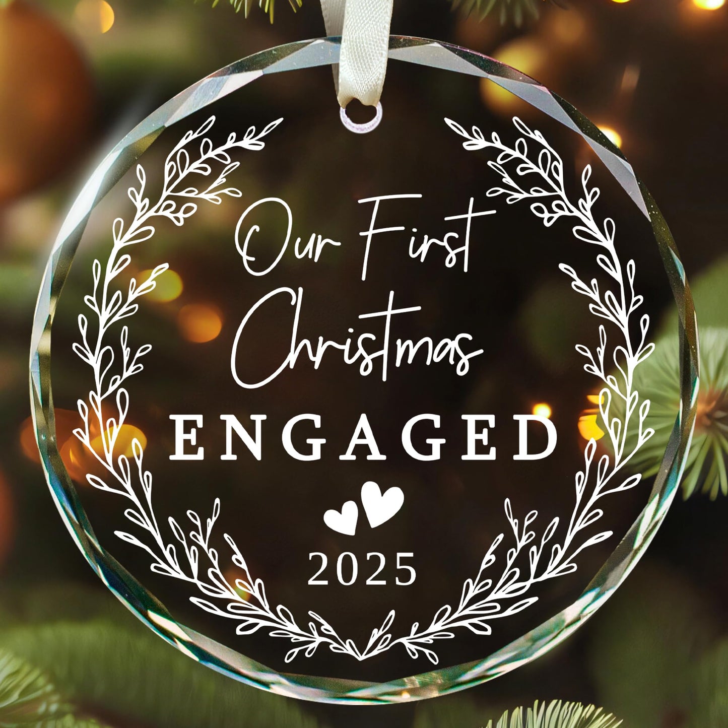 TUMSHANIP Engagement Gifts for Couples - Engagement Gifts for Women, Newly, Bride to be, Her, Fiance - Just Engaged Gift for Friend, Her - Our First Christmas Engaged Ornament 2025 - Glass Ornament